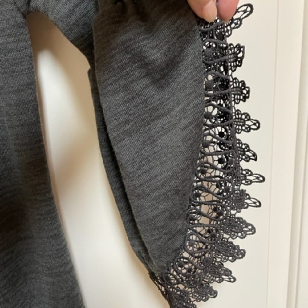Win Win charcoal  gray open sleeve lace tunic. - Picture 3 of 8